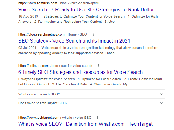 Google results of SEO blogs for voice search_image