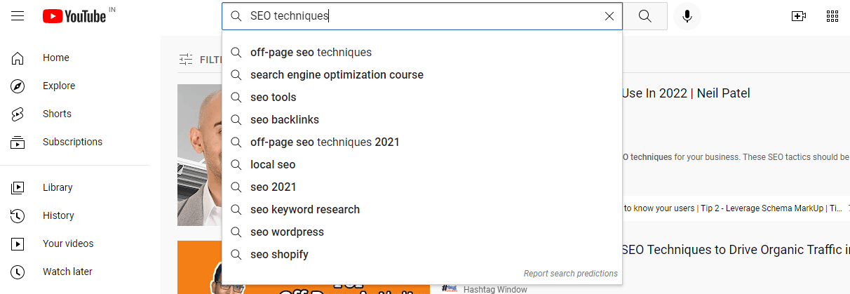 Search of SEO techniques keyword in YouTube_image