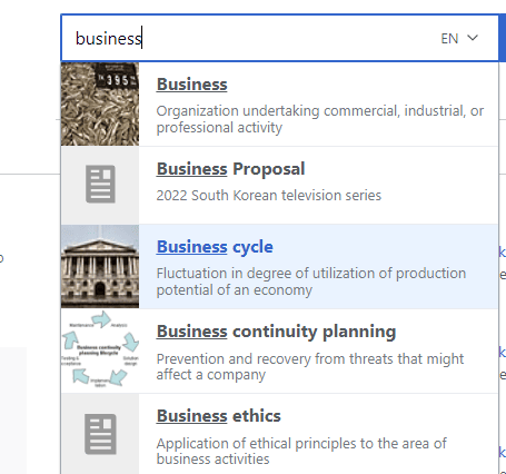 Search of business keyword in Wikipedia_image