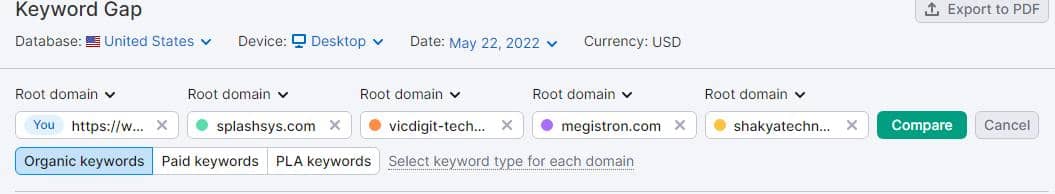 Keyword Gap Analysis check