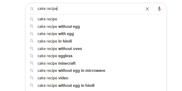 Cake receipe search suggestions in Google_image