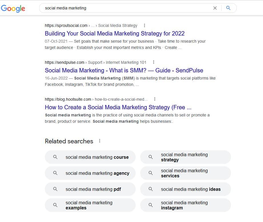 Google SERP results for “Social Media Marketing”_image