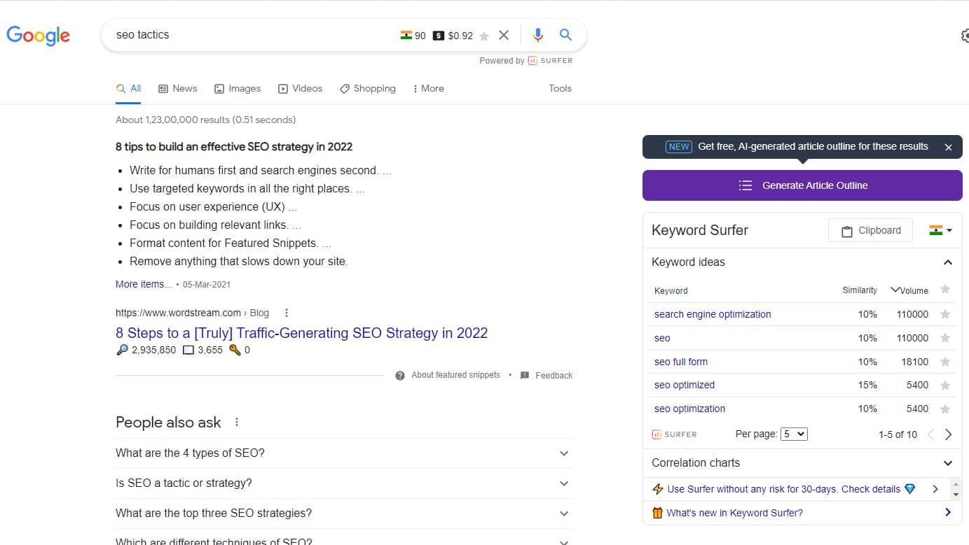 Google Search Results for “SEO Tactics”_Image